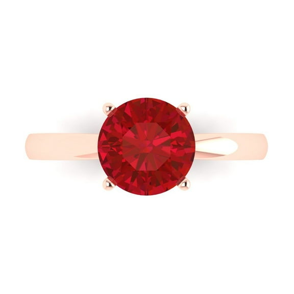 Clara Pucci 14K Rose Gold 2ct Ruby Solitaire Ring for Women