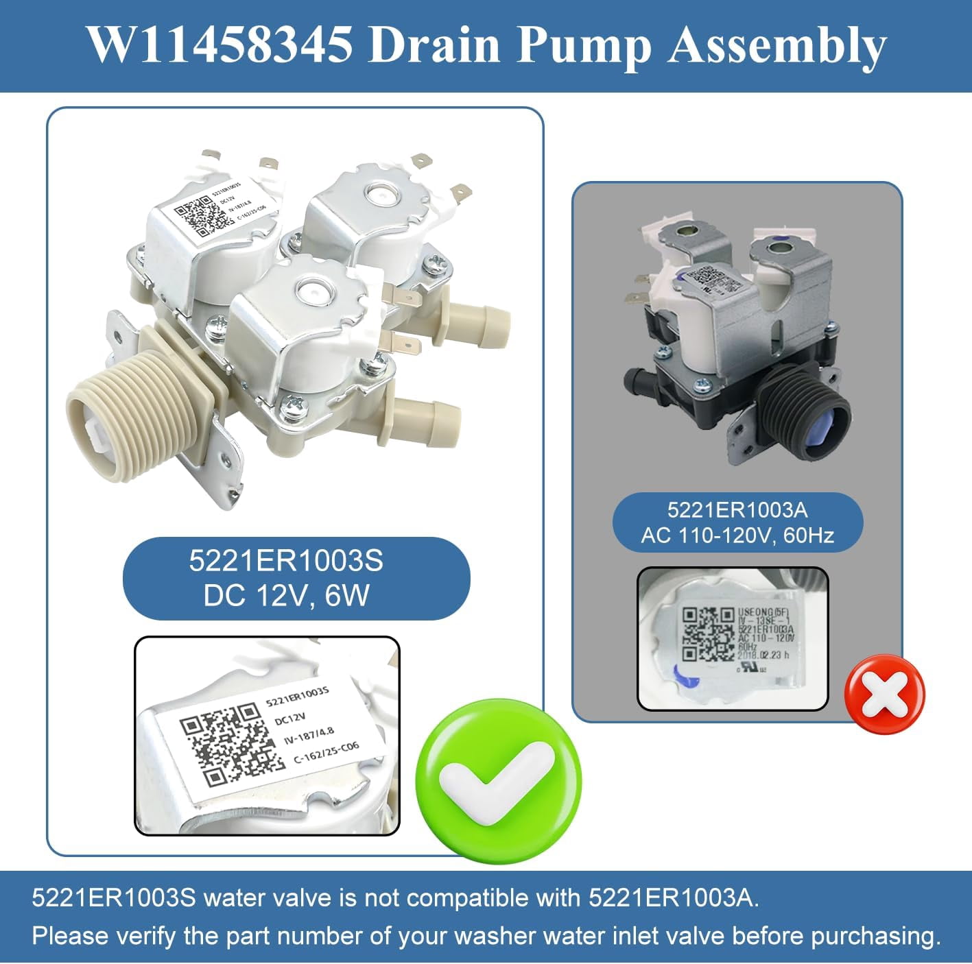 RVKXHD 5221ER1003S Washer Water Inlet Valve Compatible with lg, kenmore: WKE100HVA, WM4000HBA, WM3400CW, WM4000HWA, WM3470CW etc, Replace 4869496, AP6798394, PS12587936, EAP12587936, PD00057211 etc
