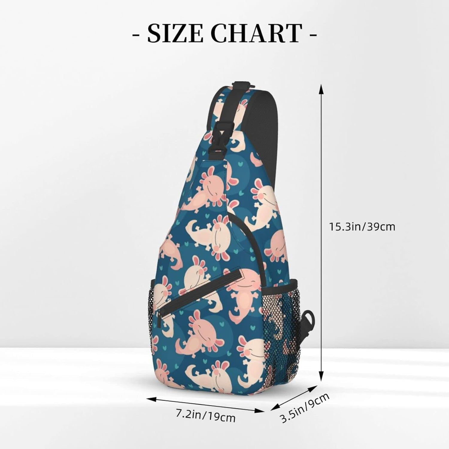 Cute Axolotl Kawaii Pattern Sling Bag Crossbody Hiking Travel Chest Bags Backpack Shoulder Daypack for Women Men