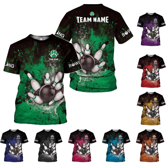 Personalized Bowling Shirt Custom Name Bowling Jersey Shirts Gift for Women & Men Womens Polo Team 3D Unisex Short Sleeve (Green, S)
