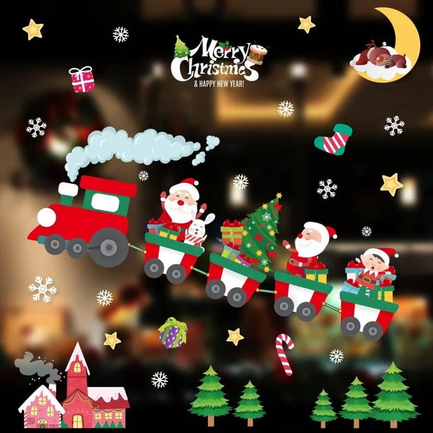Pegatinas de Feliz Navidad para ventana y pared, calcomanía de Papá Noel para decoración del hogar, Año Nuevo, 2024