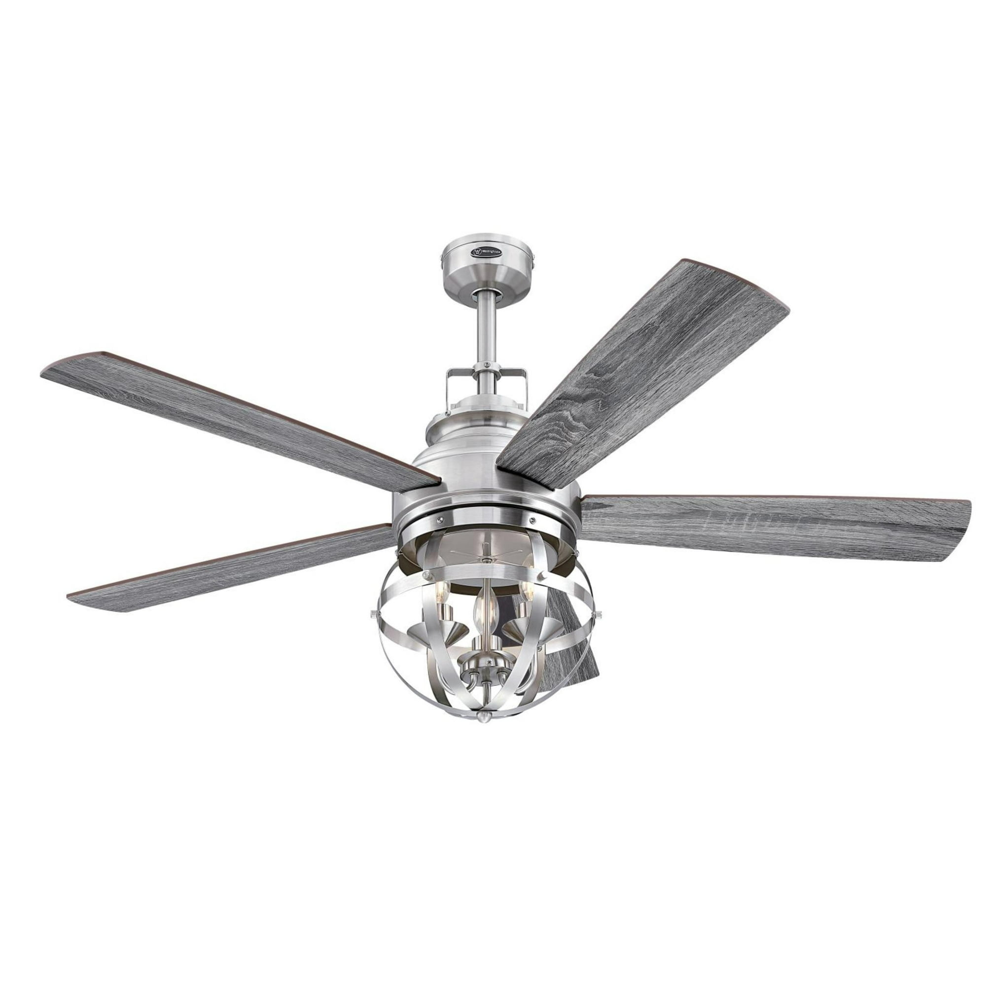 Westinghouse Stella Mira 52 in. Brushed Nickel Finish Reversible Blades (Wengue/Rustic Birch) Cage Shade