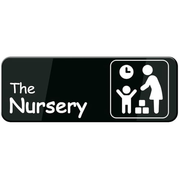 The Nursery Sign 10"X3" Black White Acrylic - Self Stick Door Sign Wall Decal For Offices Businesses House Home