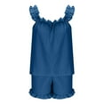 thumbnail image 5 of VNKIDY Women Shorts Suit Pajama Sets 2 Piece Outfits Sleeveless Sleepwear Ruffle Crop Top Casual Shorts Homewear Outfit Fashionable Pjs, 5 of 6