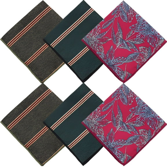 TELOLY 6Pcs Pocket Squares for Men,Banquet Handkerchief Pocket Squares for Men,Casual Polyester Handkerchiefs,Style1