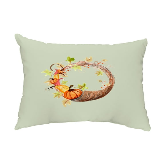 Simply Daisy, 14" x 20" Cornucopia Wreath Light green Fall Print Outdoor Decorative Throw Pillow