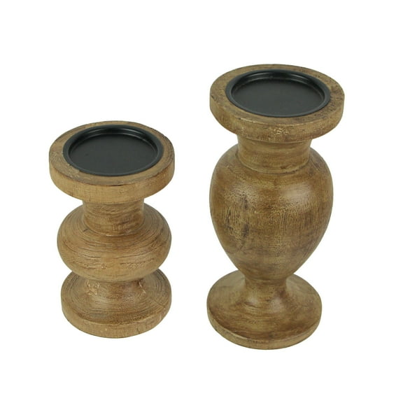 Things2Die4 Wood and Metal Pedestal Pillar/ Votive Candle Holders (Set of 2)