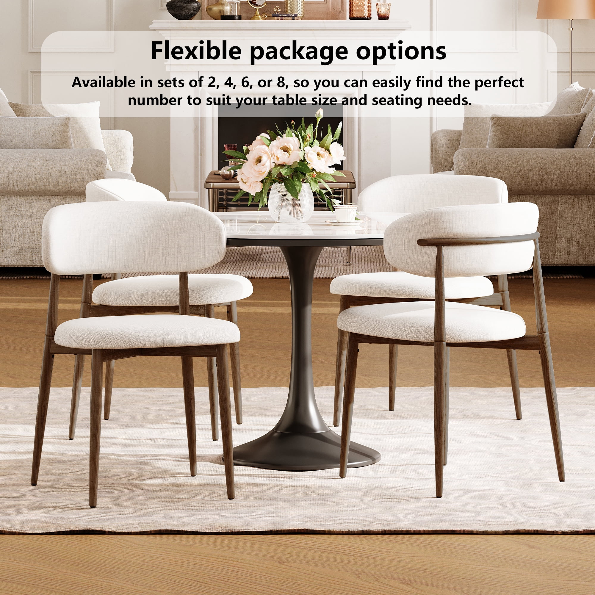 Dining Chairs Set of 2, Metal Kitchen Chairs with Upholstered Seat and Back, Modern Dining Room Chairs for Home and Cafe, Black Frame with Beige Seat