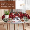 thumbnail image 4 of Red Buffalo Plaid Round Tablecloth, Fitted Table Cover with Elastic for 45"-54" Round Tables, Christmas Snowman Poinsettia Xmas Tree Snowflake Table Cloth Outdoor Dinning Party Waterproof Tablecloths, 4 of 7