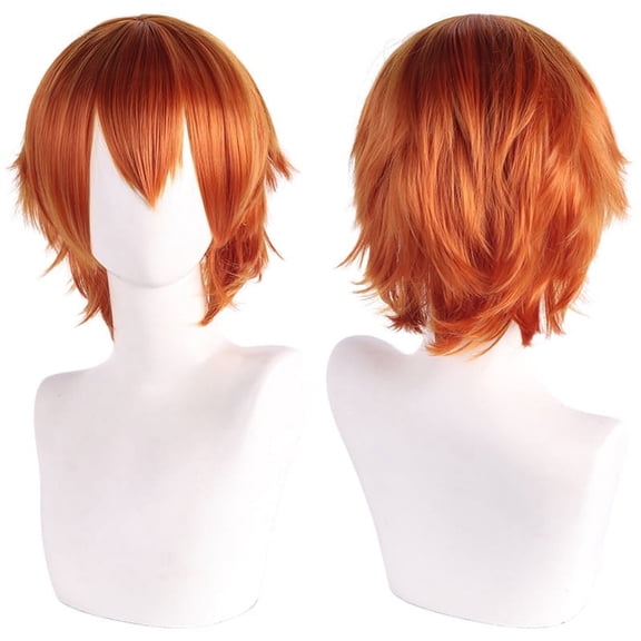 XmhyTop Unisex Short Anime-Style Cosplay Wig, Fluffy Layered Heat-Resistant Synthetic Hair, with Bangs, Ideal for Costume Parties, Prom & Themed Events，Orange