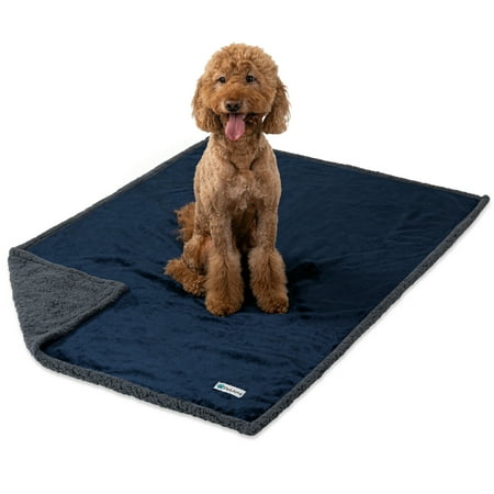 PetAmi Waterproof Dog Blanket for Medium Large Dog Puppy Cat Throw for Couch Cover Leakproof Protection Sherpa Fleece Reversible Soft Washable 60x40 Navy Gray