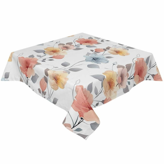 Fall Flower Floral Square/Round Tablecloths 54x54,Autumn Botanical Leaves Plant Table Cloth Table Cover Indoor/Outdoor Tabletop Decor for Wedding Holiday Party Dinner Baby Shower