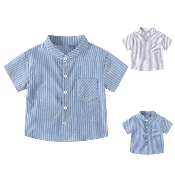 Antinious Toddler Boys Girls Summer Casual Striped Printed Short Sleeve Loose Round Neck Shirts,Blue,110