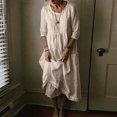 thumbnail image 2 of Women Cotton and Linen Shirt Dress Pocket Solid Round Neck Maxi Dress Casual Loose Long Sundress Half Sleeves Plus Size, 2 of 5