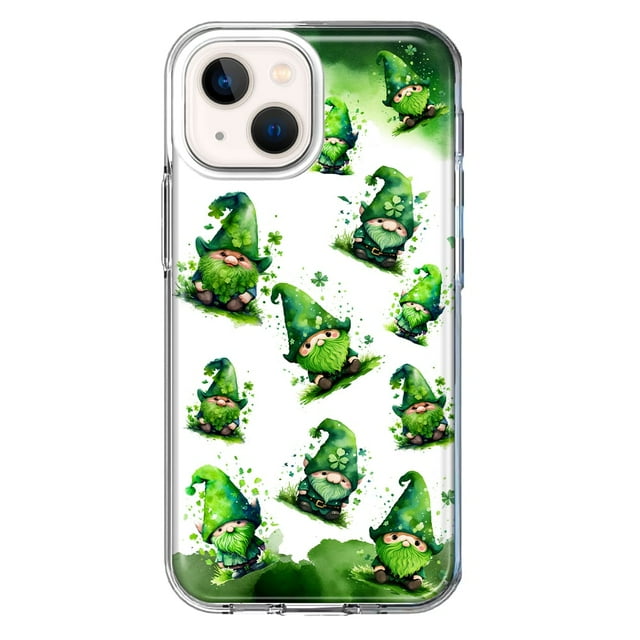 MUNDAZE Apple iPhone 13 Mini Étui de Protection Hybride Transparente Antichoc Gnomes Shamrock Trèfle Vert Chanceux St. Patrick