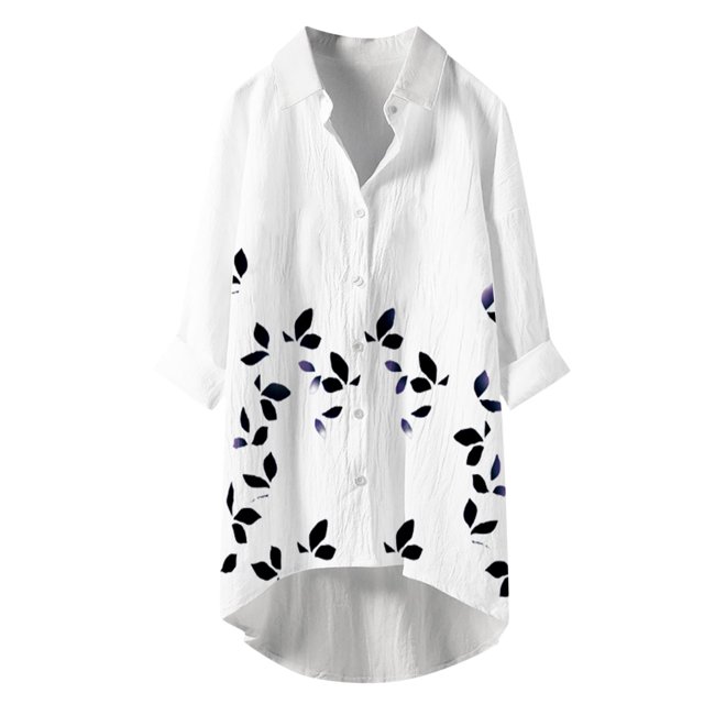 Blusa con bolsillo y estampado de solapa con botones de manga larga informal para mujer Pompotops FGAJ20563