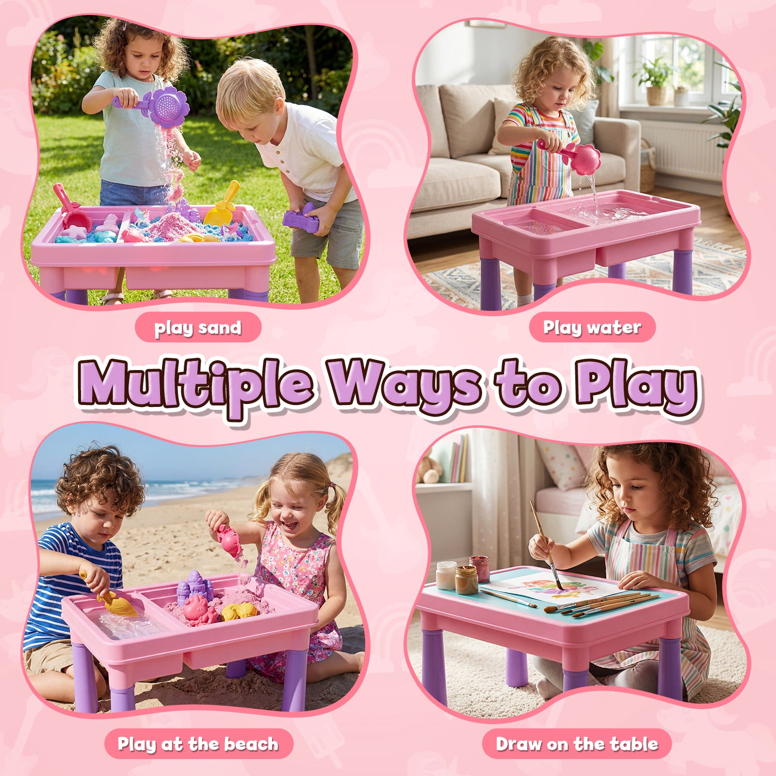 Sensory Table with Sands, Sand Table and Water Play Table Beach Toy for Kids, Indoor Outdoor Use, Sensory Toys for Toddler Age 3-5