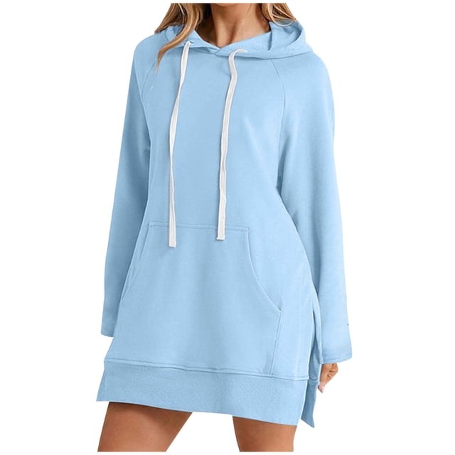 Ovzne Robes d'Été pour Femmes Robe de Plage Mode Femme Loisirs Poche Robe à Capuche Manches Longues Robe Femme Manches Longues Liquidation