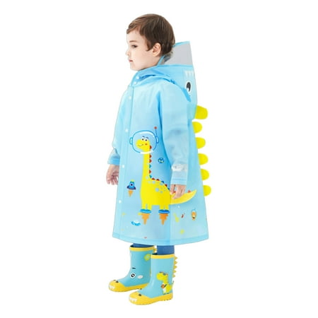 YDOJG Rain Coat for Boys Girls Toddler Childrens Raincoat With School Bag And Hood Students Animal Cartoon Print Long Raincoat Light Blue 1-2 Years