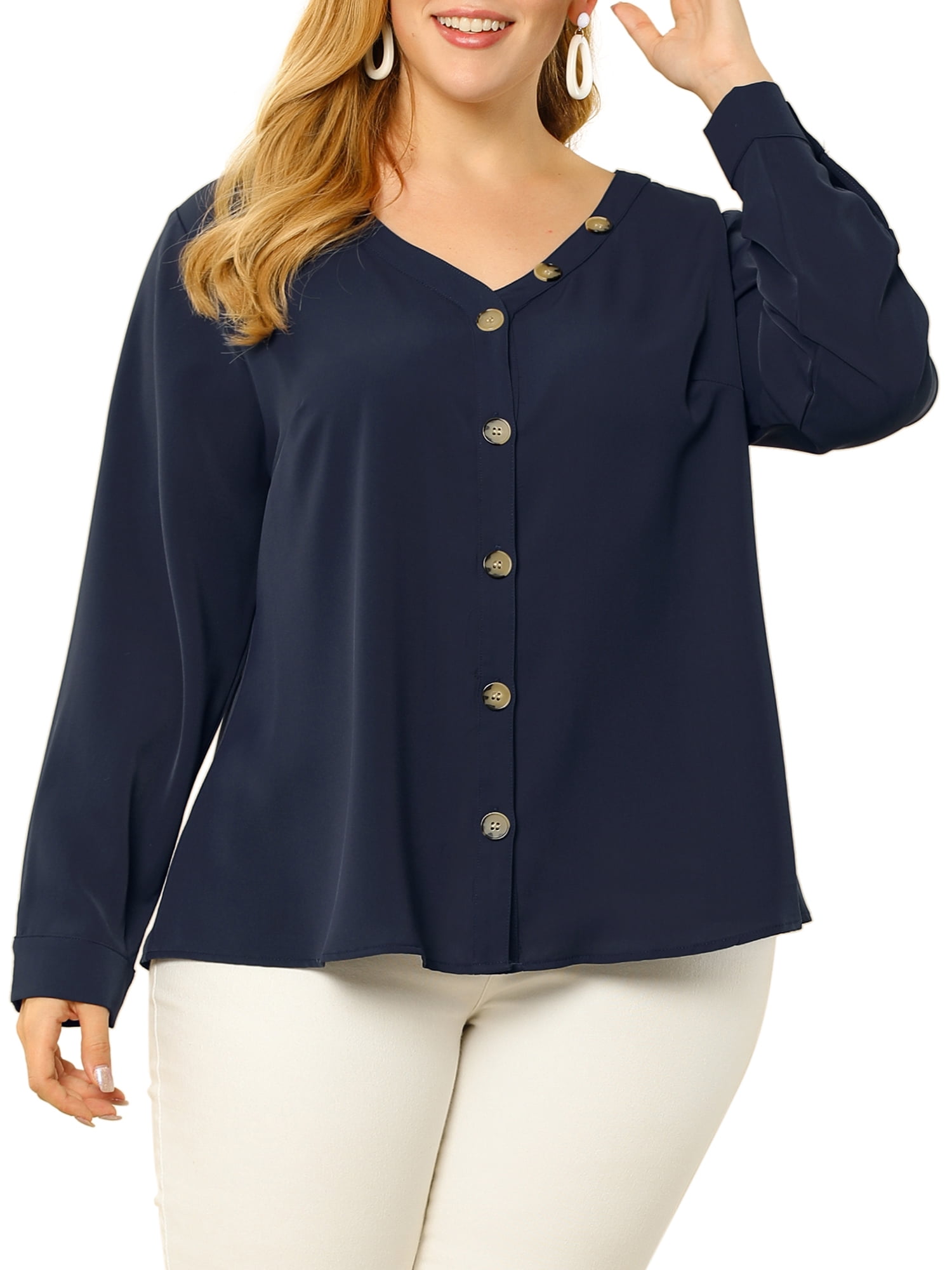 navy and white plus size tops