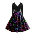 thumbnail image 5 of Valentines Day Dresses Fit and Flare Dress with Heart Print Pattern Ribbon Waist for Women Vintage Multicolor L, 5 of 5
