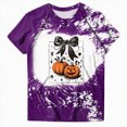 thumbnail image 6 of NOLDARES Halloween Bow Pumpkin Shirt for Women Spooky Season Graphic T Shirt Fall Halloween Short Sleeve Tee Tops,Purple,L, 6 of 7