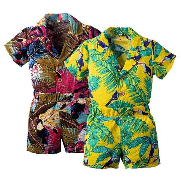 YTDSCS Toddler Boys Shirt Set,Kids Boys Short Sleeve Print Lapel Shirt Shorts Set 2PCS,Summer Beach Outfits Suit for 18 Months-6 Years