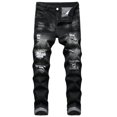 thumbnail image 2 of Mens Ripped Jeans, Distressed Destroyed Slim Fit Straight Leg Denim Pants Fashion Menswear, 2 of 4