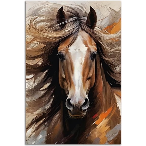 Horse Canvas Wall Art, 16x24 Inch, Rustic Watercolor Animal Print for Home Decor, Unframed