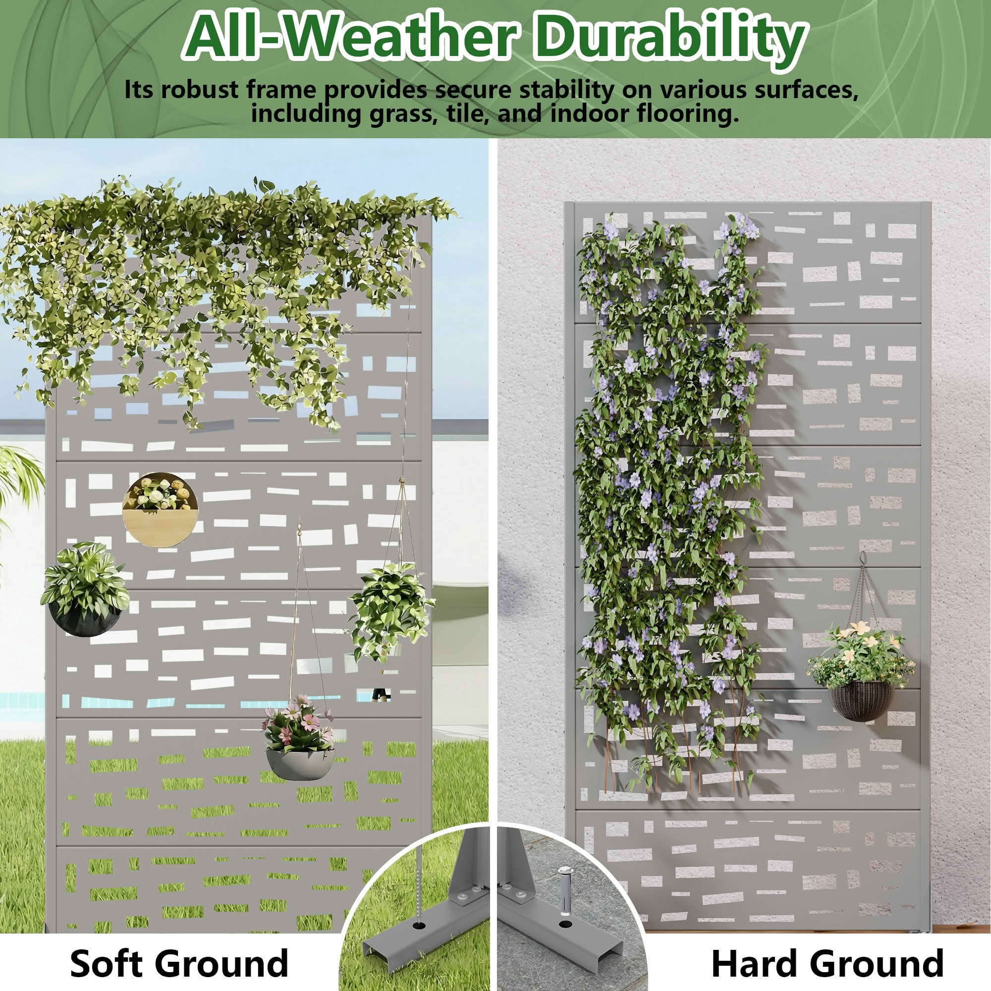 MAYEERTY 72X35" Metal Outdoor Gray Privacy Screen for Backyard & Garden, 6 Piece Set