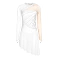 thumbnail image 3 of iixpin Women's Shiny Rhinestone Lyrical Dance Costumes Long Sleeve Asymmetrical Figure Ice Skating Dress White L, 3 of 5