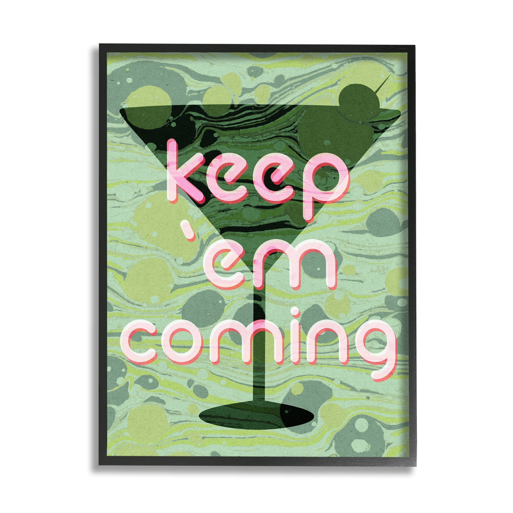 Stupell Industries Keep 'Em Coming Green Martini Food & Beverage Painting Gray Framed Art Print Wall Art