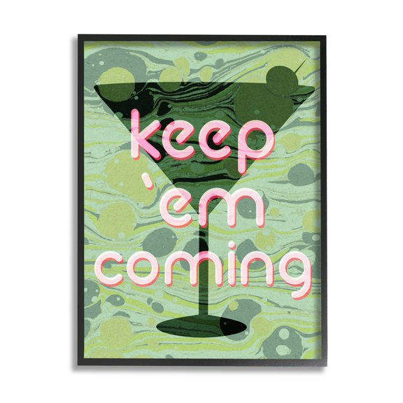 Stupell Industries Keep 'Em Coming Green Martini Food & Beverage Painting Black Framed Art Print Wall Art