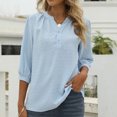 thumbnail image 3 of PATLOLLAV Tops for Women,Woman Chiffon V-Neck Buttons Solid Color Pullover 3/4 Sleeve Blouse Tops, 3 of 6