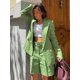 thumbnail image 5 of HH TRAF Conjunto de 2 piezas para mujer, sexy, con solapa y bolsillo, manga larga, color verde liso, chaqueta de traje sencilla y cinturón de moda con cremallera, minipantalones cortos para mujer, 5 of 5