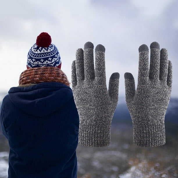Winter Gloves Touch Screen Knit Thick Mitten for Mobile Phone Outdoor Sports Black Gray