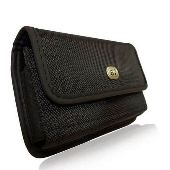 Black Horizontal Rugged Canvas Case Cover Pouch Belt Holster Clip V8L for Alcatel Idol 4S - BLU Vivo 5R - HTC Desire 816 - LG Stylo 2 Plus V 3 Plus - Motorola Moto E4 PLUS Z Play Droid Z2 Play