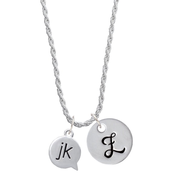 Delight Jewelry Silvertone Text Chat - jk - Just Kidding - Silvertone Script Initial Disc - Z - Charm Necklace, 20"+3"