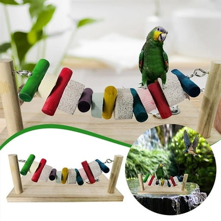 Parrot Toy Standing Pole Jumping Platform Chew Bridge Small Animal Wood Stand Exploration Rabbit Hamster Cage Multifunction Tableware Pet Play