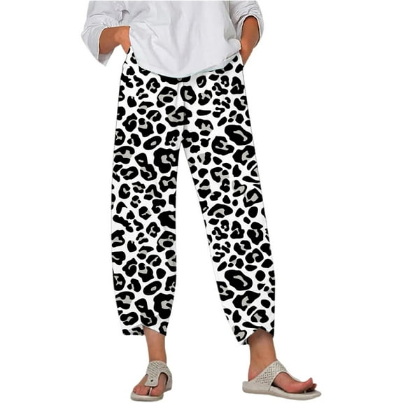 Fiaer,Womens Plus Size Capri Palazzo Trouser for Vacation Beach Daily,Women's Loose Fit Printed Trendy Pants,Ladies Stretch High Waist Running Hiking Joggers with Pockets Black XL