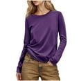 thumbnail image 2 of uublik Tshirts Shirts for Women Purple Long Sleeve T Shirts Crew Neck Casual Top Comfortable Shirt Soft Basic Tees Women Blouses, 2 of 5