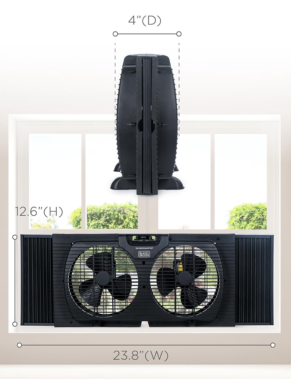 BLACK+DECKER 9" Dual Window Fan for Window Screen with 2 Speed Settings, Twin Window Fan with Mechanical Controls and Removable Legs, Horizontal Cooling Fan for Window