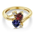 thumbnail image 3 of Gem Stone King 18K Yellow Gold Plated Silver Red Garnet Blue Iolite and White Lab Grown Diamond Ring for Women (1.61 Cttw, Heart Shape 6MM, Gemstone January Birthstone, Size 6), 3 of 6