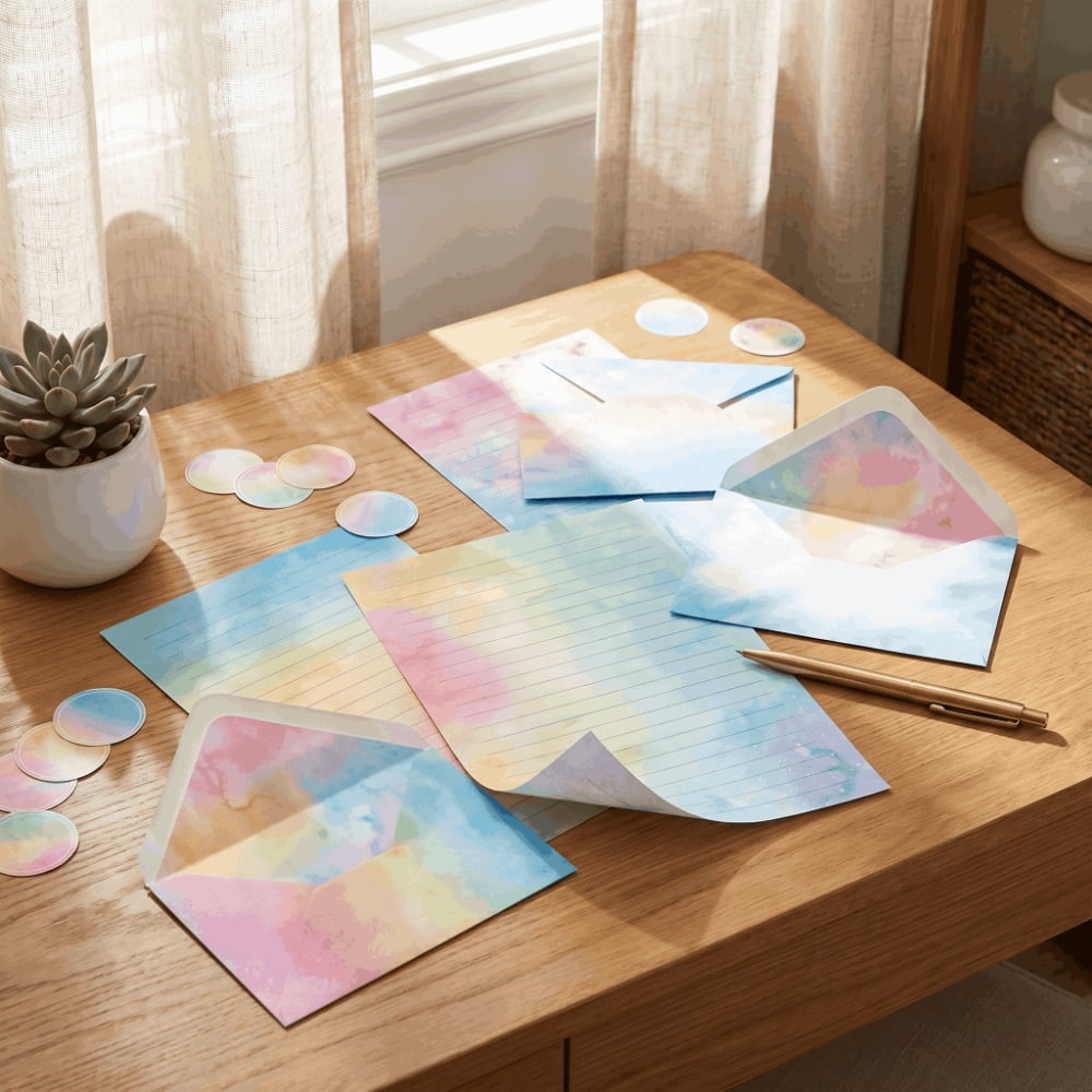 Stationery Letter Paper and Envelopes,160-Piece Watercolor Stationery Set,includes 50 sheets of lined letter paper and 50 envelopes,size 5.5 x 8.25 inches,perfect as a gift for children and girls