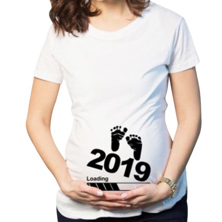 KABOER Maternity Footprint Print T-shirt Funny Gift Pregnant Women Top Pregnancy (Best Gift For A Pregnant Lady)