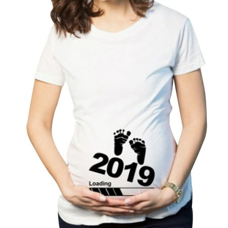 KABOER Maternity Footprint Print T-shirt Funny Gift Pregnant Women Top Pregnancy