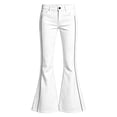 thumbnail image 3 of School Pants for Girls 5T Flare Dress Pants Retro Striped Flare Pants, Double Stripe on Waist & Hem High Waist Stretch Bell Bottom Casual Bootcut Trousers Back To School Clothes White, 3 of 6