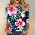 thumbnail image 2 of Womens 3/4 Sleeve Shirts Casual Tunic Tops Graphic Crewneck Summer Loose Fitting Workout Tee Shirts Green XL, 2 of 5
