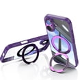 thumbnail image 2 of ELEHOLD Magnetic Clear Case For iPhone 17 Pro With Lens Film, Shockproof Anti-Scratch 360° Ring Holder Stand PC+TPU Protection Case Cover For iPhone 17 Pro ,Darkpurple, 2 of 11