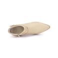thumbnail image 4 of BLISSFUL STEP Women's Buckle Decor Cross Strap Pointed Toe Block Heel Ankle Boots Beige 7, 4 of 8